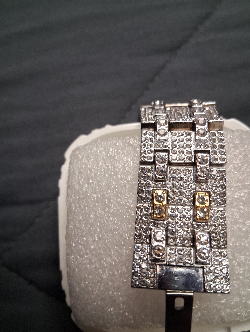 Silver Crystal Audurmar Piguets AP Statement Bracelet with Gold Accents
